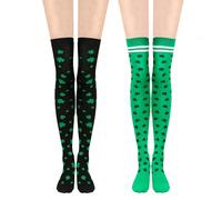 Belerry 2 Pairs St. Patrick Day Socks Shamrock Striped Long Compression Socks for Women Irish Green Holiday Over the Knee High Socks Support socks for Running Work