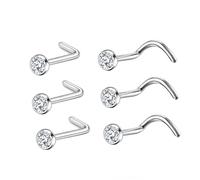 BelezaDosas 6pcs G23 Titanium Nose Studs 18G 20G Screw Nose Ring Press Fit 2mm 2.5mm 3mm Piercing Jewelry for Sensitive Skin, S, Metal, cubic zirconia
