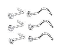 BelezaDosas 6pcs G23 Titanium Nose Studs 18G 20G Screw Nose Ring Press Fit 2mm 2.5mm 3mm Piercing Jewelry for Sensitive Skin, S, Metal, cubic zirconia