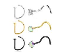 BelezaDosas 6pcs G23 Titanium Nose Studs 18G 20G Screw Nose Ring Press Fit 2mm 2.5mm 3mm Piercing Jewelry for Sensitive Skin, S, Titanium, cubic zirconia