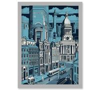 Belfast Cityscape City Centre Hall Linocut Style Artwork Framed Wall Art Print A4 Artery8 Light Grey One Size