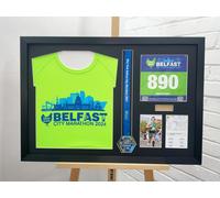 Belfast Marathon 2024 Medal Display Frame: Diy Bib, T-Shirt & Photo Keepsake - Mahogany Frame