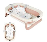 Belfoyer Baby Bath Tub with Digital Thermometer, Foldable Collapsible Bathtub for Newborns & Toddlers, Anti-Slip Stand & Washable Seat Mat, Portable Shower Basin 72x45cm Pink