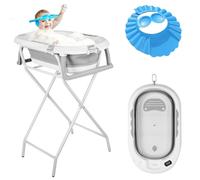 Belfoyer Foldable Baby Bath with Stand, Digital Display Temperature Sensor, Ergonomic Newborn Bathtub for Small Bathroom, Space-Saving Collapsible Design, 92x55x90cm Grey