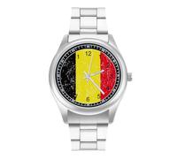 Belgian Flag Watch for Men Metal Band Watches Business Gift Three-Hand Wrist Watch for Boyfriend Father