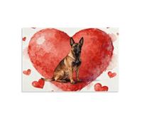 Belgian Malinois Canvas Wall Art Heart Shape Print On Canvas Modern Artwork for Home Office Bedroom Wall Decor Gift 08x12inch(20x30cm)