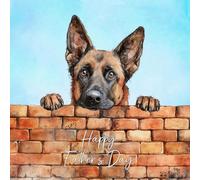 Belgian Malinois Dog Art Square Fathers Day Card - Dad Gift Father From Daughter Son Daddy Grandad Grandpa Animal Cute Illustrated Wildlife Premium Quality Blank Inside