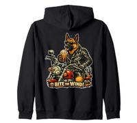 Belgian Malinois drinking coffee on a on a motorbike vintage Zip Hoodie