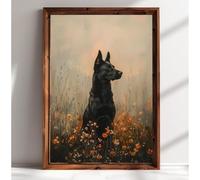 Belgian Malinois Poster Gloomy Dark-Toned Wildflower Print Vintage Wildflower Painting Wall Art (Unframe-style,30L x 20W)