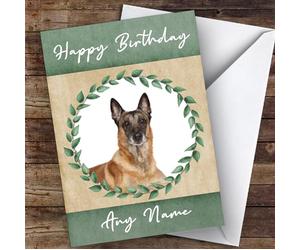 Belgian Shepherd Malinois Dog Green Animal Personalised Birthday Card - Personalised Birthday Card For Animal, Wildlife & Pet Lovers, Custom Animal Birthday Card