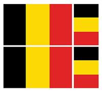Belgium Flag Vinyl Stickers, 4 Pack, Multi-Colour, 100mm x 60mm and 60mm x 36mm, Waterproof Car Van Laptop Decals