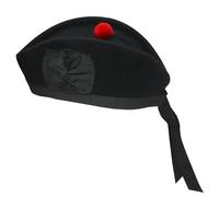 BELGLY Glengarry Cap-Traditional Scottish Hat,100% Wool, Acrylic Wool Tartan,Kilts/Bagpipes Accessories,Polyester Cotton Ribbon (Black Plain,60)