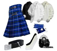 BELGLY Men's Kilt - 8 Pcs Kilt Accessories, Scottish Blue 50''