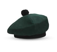 BELGLY Scottish Hat Tam o' Shanter Acrylic Tammy Jimmy Flat Bonnet in Many Tartans (Green Plain)