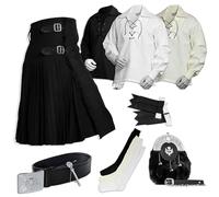 BELGLY Scottish Kilt for Men - 08 Pcs Kilt Accessories for Men, Scottish Outfit, Black Plain 34''