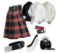 BELGLY Scottish Kilt for Men - 08 Pcs Kilt Accessories for Men, Scottish Outfit, Black Stewart 36''