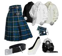 BELGLY Scottish Kilt for Men - 08 Pcs Kilt Accessories for Men, Scottish Outfit, Blue Douglas 38''
