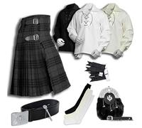 BELGLY Scottish Kilt for Men - 08 Pcs Kilt Accessories for Men, Scottish Outfit, Grey Watch Night 46''