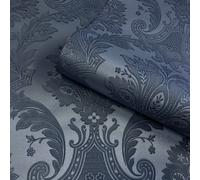 Belgravia Amara Damask Heavyweight Textured Vinyl Wallpaper Blue 7371