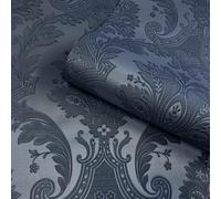 Belgravia Amara Damask Textured Wallpaper in Dark Blue Belgravia Dark Blue
