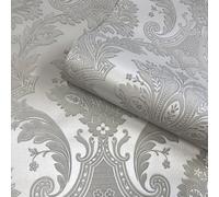 Belgravia Amara Damask Textured Wallpaper in Silver Belgravia Silver