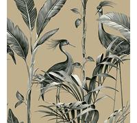 Belgravia Azzurra Leaf Wallpaper, Metallic, Illustrated, Gold/Grey (9505)