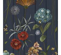 Belgravia Botanist Floral Leaves Honey Bee Wood Panel 3D Effect Navy Wallpaper 4771