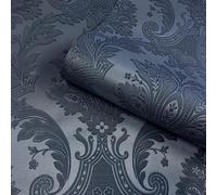 Belgravia Decor Amara Damask Dark Blue Navy Wallpaper Gb7371 - Textured Italian Vinyl