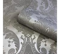 Belgravia Decor Amara Damask Gunmetal Wallpaper GB7372 - Textured Italian Vinyl