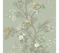 Belgravia Decor Bridget Delicate Floral Oriental Themed Matte Finish Wallpaper Perfect for Romantic Bedrooms Living Rooms Hallways Feature Wallcovering Sage Green (752)