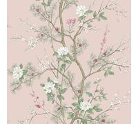 Belgravia Decor Bridget Delicate Floral Oriental Themed Matte Finish Wallpaper Perfect for Romantic Bedrooms Living Rooms Hallways Feature Wallcovering Blush Pink (753)