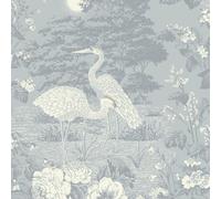Belgravia Decor Izumi Crane Themed Elegant Oriental Japanese Wallpaper Ideal for Living Rooms, Contemporary Bedrooms, Dining Areas and Restroom Wall Covering in Blue 742