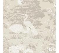 Belgravia Decor Izumi Crane Themed Elegant Oriental Japanese Wallpaper Ideal for Living Rooms, Contemporary Bedrooms, Dining Areas and Restroom Wall Covering in Cream 740