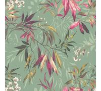 Belgravia Décor Kanata Leaf Bold Tropical Oriental Wallpaper Ideal for Feature Walls or Living Rooms, Powder Room Wallcovering in Sage Green 2341