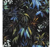 Belgravia Décor Kanata Leaf Bold Tropical Oriental Wallpaper Ideal for Feature Walls or Living Rooms, Powder Room Wallcovering in Black and Blue 2338