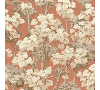 Belgravia Décor Rivington Tree Wallpaper - Modern Wallpaper for Living Room, Bedroom, Hallway - Decorative Luxury Nature Wall Paper with Illustrated Leaves & Trees, Brown,orange
