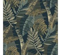 Belgravia Decor Sarika Blue Gold Wallpaper 1602 - Tropical Jungle Palm Leaf