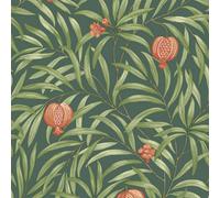 Belgravia Pomegranate Botanical Leaf Deep Green Orange Wallpaper P9613