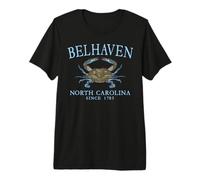 Belhaven North Carolina Crab Since 1785 Pale Blue Letters Premium T-Shirt