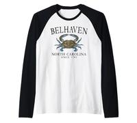 Belhaven North Carolina Crab Town Since 1785 Black Letters Raglan Baseball Tee