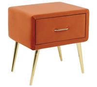 Minimalist Upholstered Bedside Table Nightstand Velvet 1 Drawer Orange Flayat