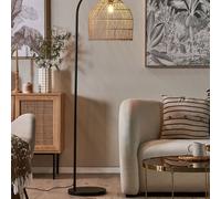 Beliani 165Cm Floor Lamp Natural Beige Rattan Shade With Brass-Toned Iron Arm