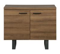 Beliani 2-Door Sideboard Dark Brown Wood-Effect Veneer With Graphite Grey Metal Base, 4 Shelves - W94 X D42 X H79Cm