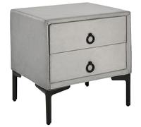 Velvet Bedside Table Nightstand Grey 2 Storage Drawers Black Metal Legs Sezanne