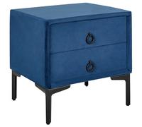 Velvet Bedside Table Nightstand Blue 2 Storage Drawers Black Metal Legs Sezanne