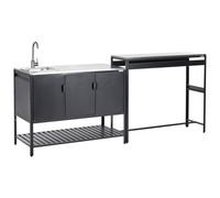 Beliani 2 Piece Outdoor Kitchen Set With Sink Maenza Metal Black