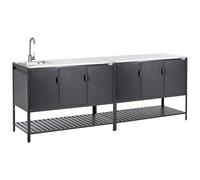 Beliani 2 Piece Outdoor Kitchen Set With Sink Maenza Metal Black, Black
