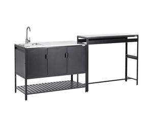 Beliani 2 Piece Outdoor Kitchen Set With Sink Maenza Metal Black