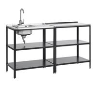 Beliani 2 Piece Outdoor Kitchen Set With Sink Vilama Metal Black, Black