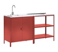 Beliani 2 Piece Outdoor Kitchen Set With Sink Vilama Metal Red
